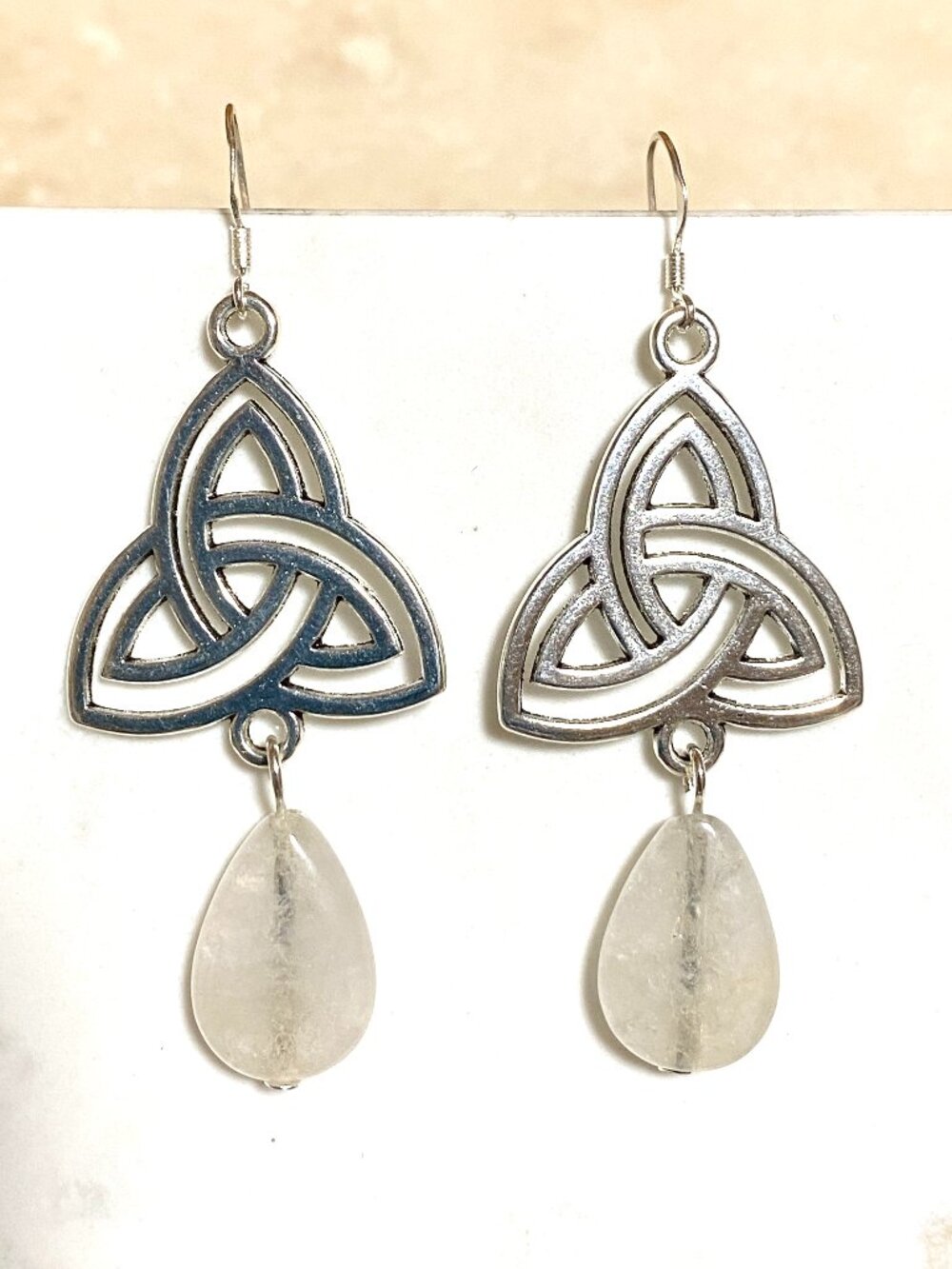 2/$20, Natural Quartz Triqueta Earrings, Genuine Gemstone & Sterling Silver Hook